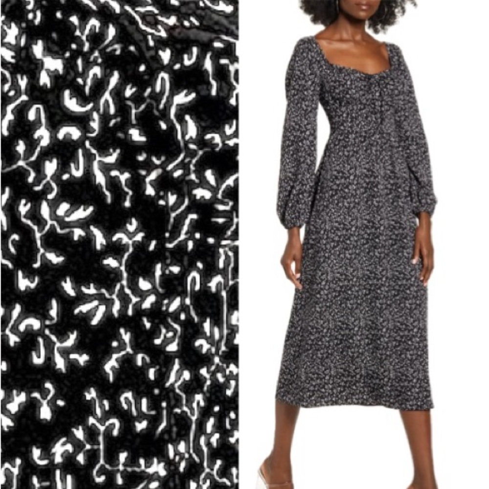 All In Favor Ditsy Floral Puff Sleeve Milkmaid Midi Dress Size M Cottagecore
